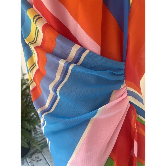 Lauren Black Label Size 8 Criss Cross Faux Wrap Poly Chiffon Stripe Dress - Picture 3 of 11